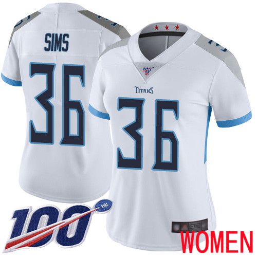 Tennessee Titans Limited White Women LeShaun Sims Road Jersey NFL Football 36 100th Season Vapor Untouchable